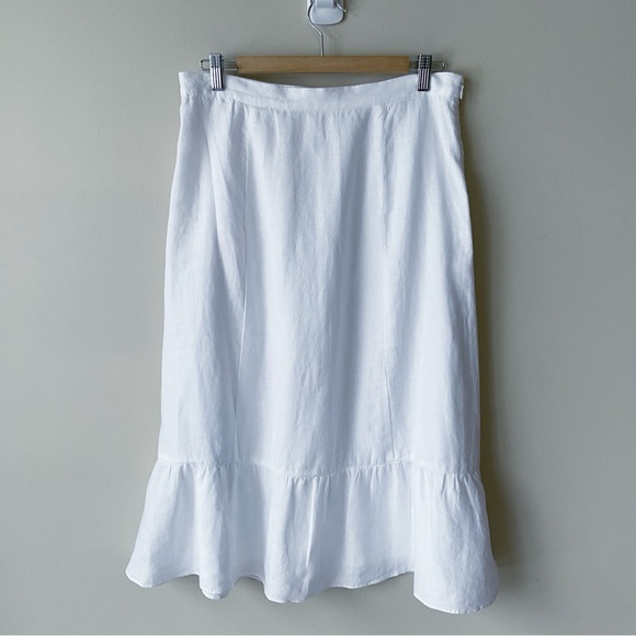 Wilfred Chariot Flounced Hem Organic Linen White Midi Skirt Size 10 - Picture 3 of 9